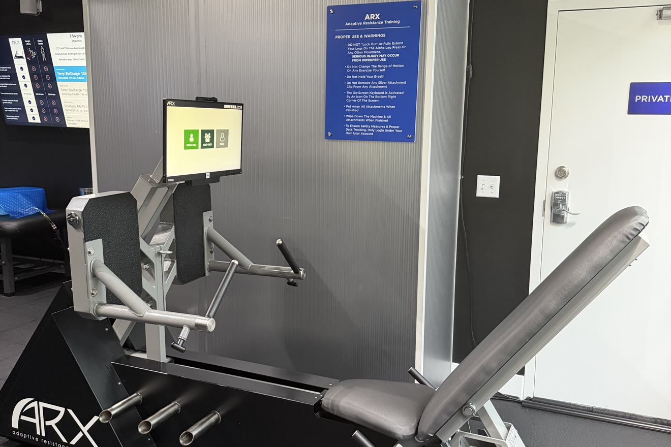 ARX adaptive resistance machine with touchscreen at BioHack Studios in St. Petersburg